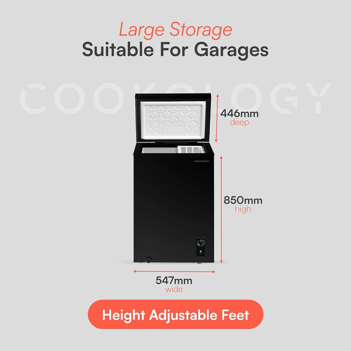 Freestanding Chest Freezer 99L Adjustable Thermostat Black