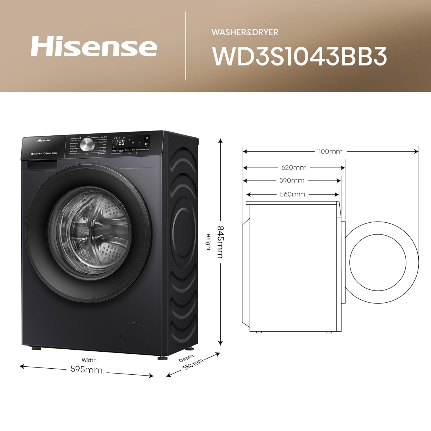 Freestanding Washer Dryer 10.5Kg Wash 6Kg Dry 1400Rpm Black