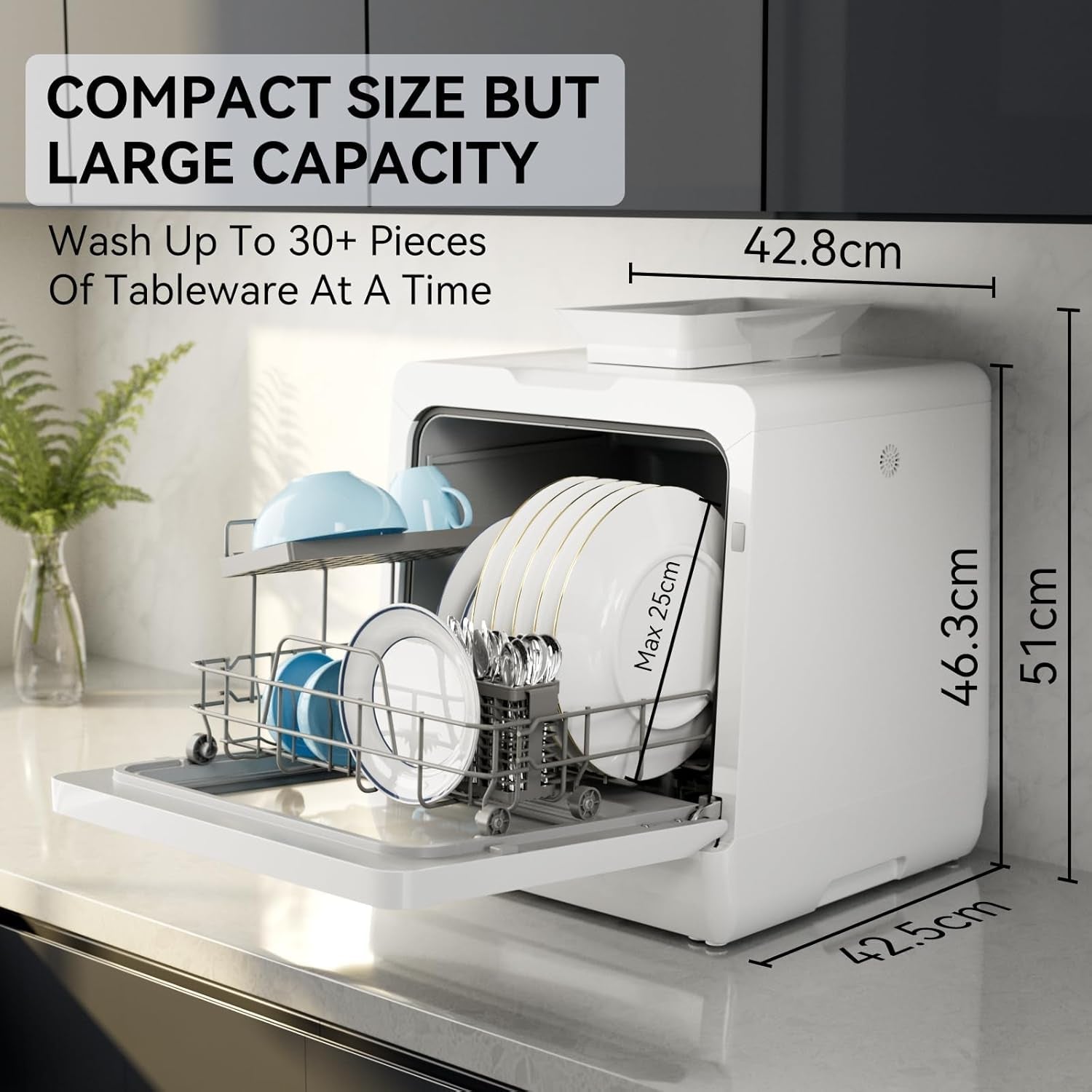 Table Top Dishwasher 7+3 Programmes, Mini Countertop Dishwasher with 5 Place Settings, Delayed Star Function & Child Lock