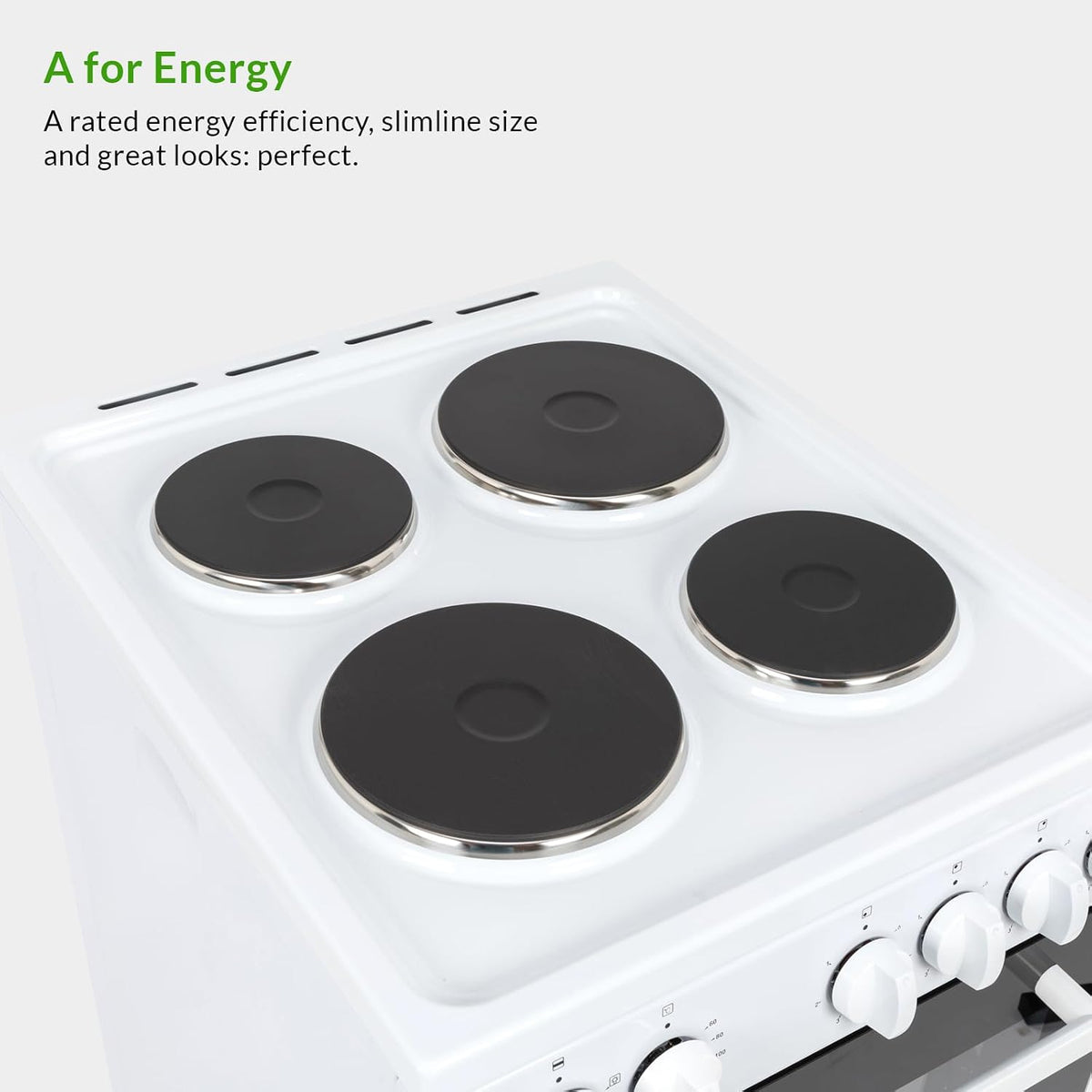 Freestanding Electric Cooker 62L 4 Solid Plate Hobs White