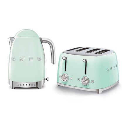 Kettle 1.7L 3kW Acoustic Alarm Pastel Green & Toaster 4 Slice 2kW Pastel Green