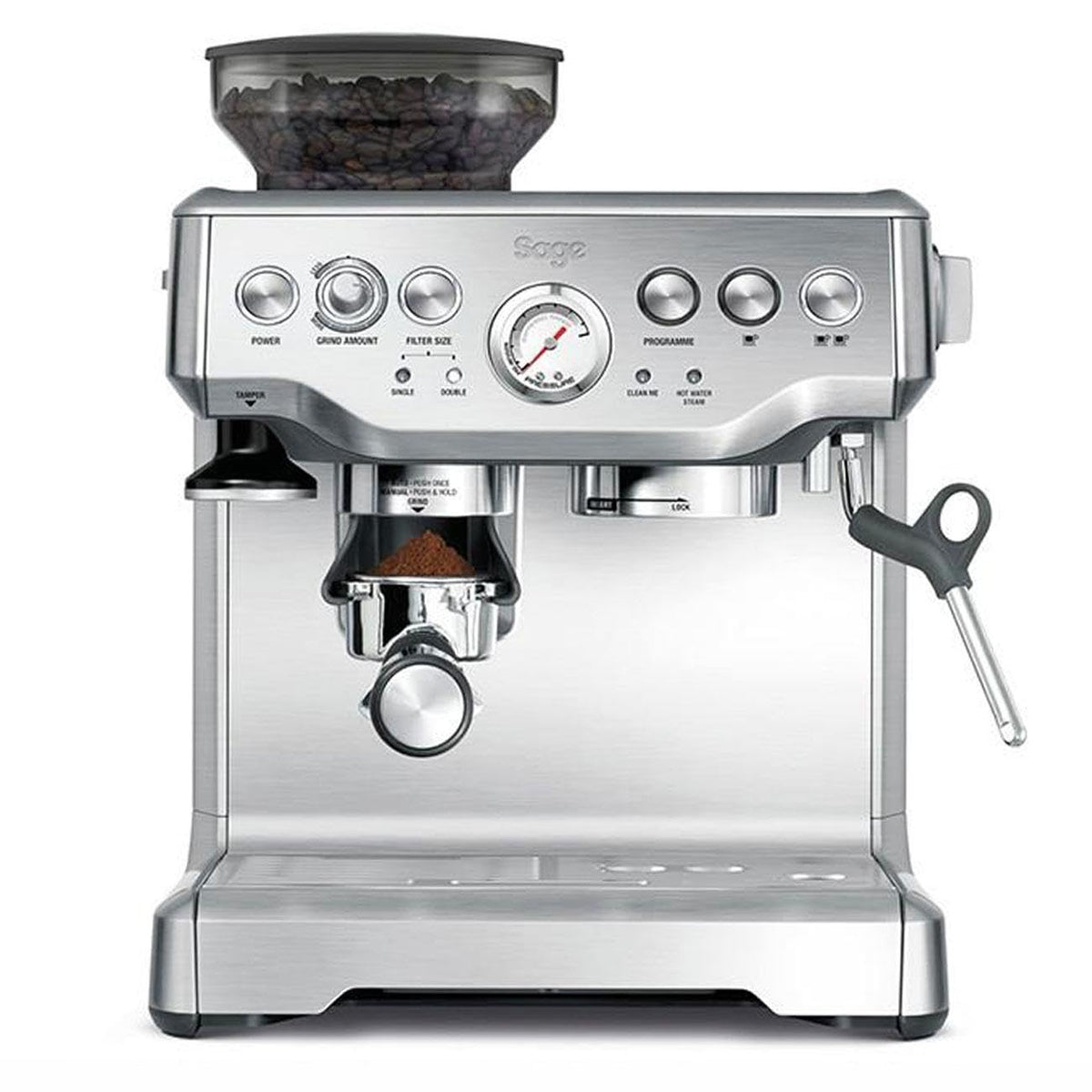Bean To Cup Coffee Machine 16 Grind Settings 15 Bar Pump PID Temp Control Brushed Stainless Steel
