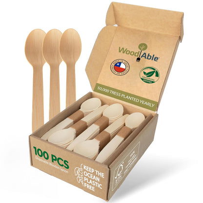 Cutlery Set 100 Spoons 6.5in Compostable Bamboo