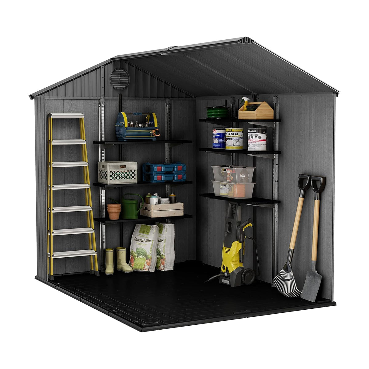 Garden Storage Shed 6 X 8 Ft Grey Resin Double Doors