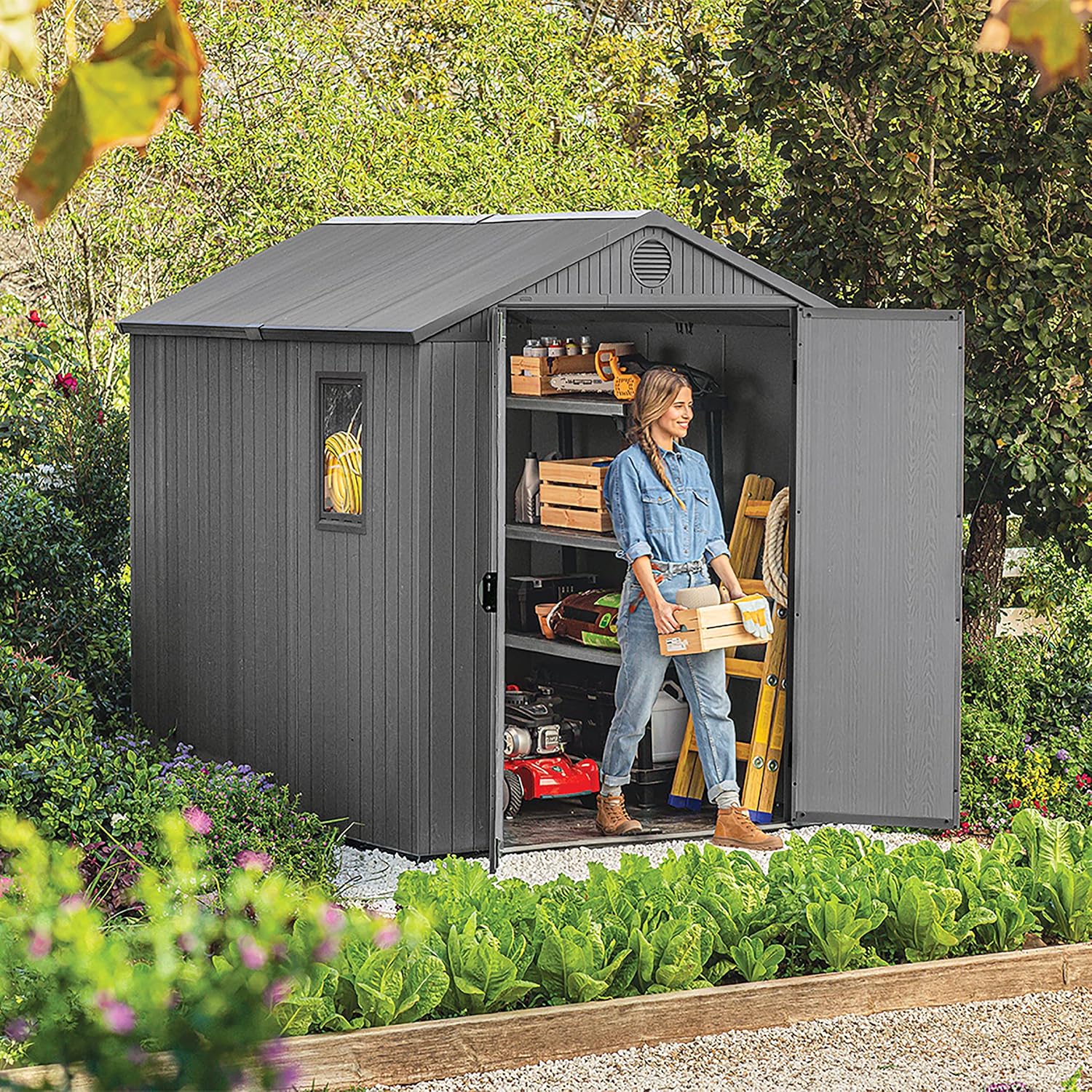 Garden Storage Shed 6 X 8 Ft Grey Resin Double Doors