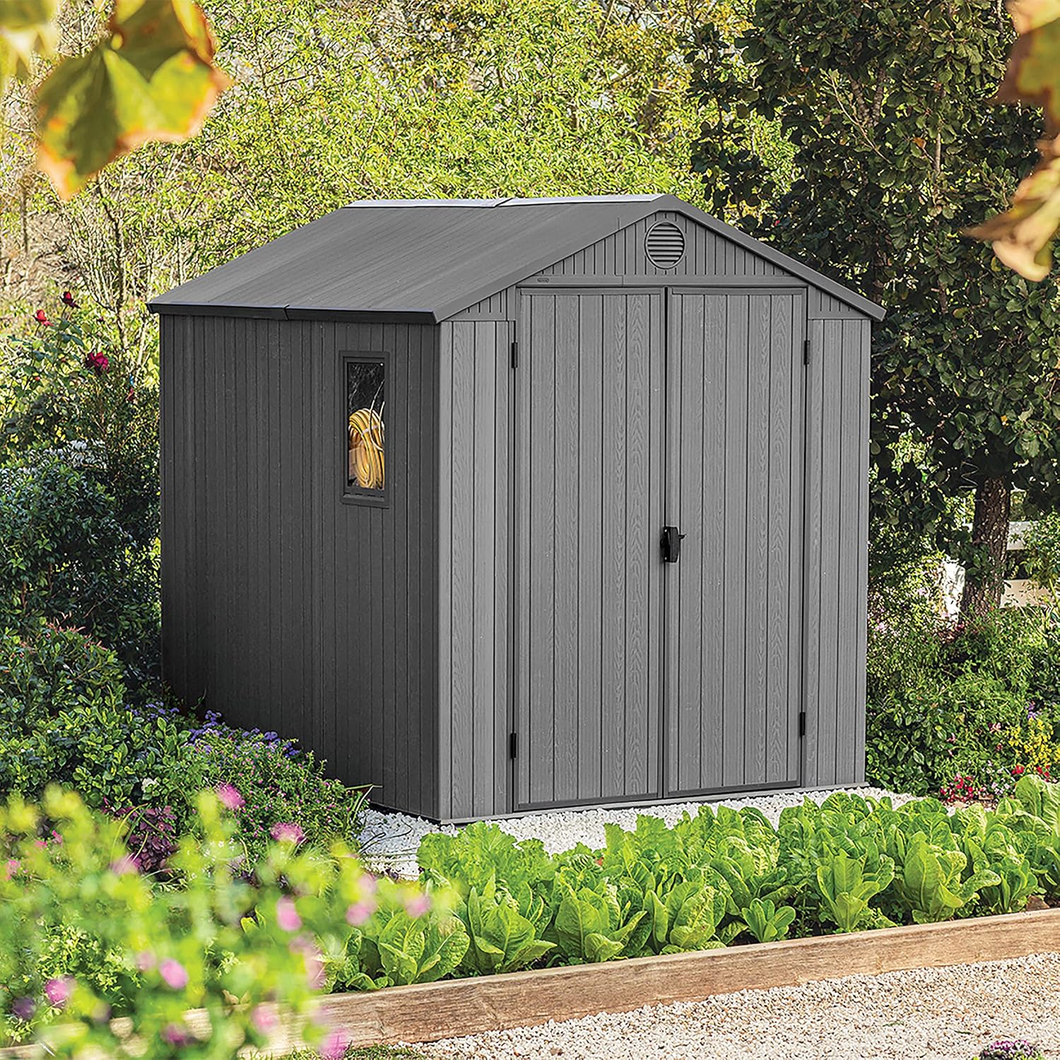 Garden Storage Shed 6 X 8 Ft Grey Resin Double Doors